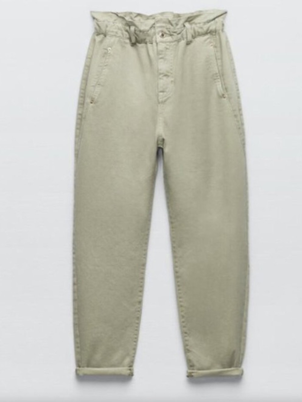 Zara , women’s 6 , high waisted  Sage Green , Paperbag , 100% cotton denim Pants